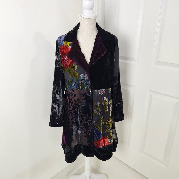 Soft Surroundings Jacket Womens M Black Burnout Velvet Lisette Whimsy Goth Tunic